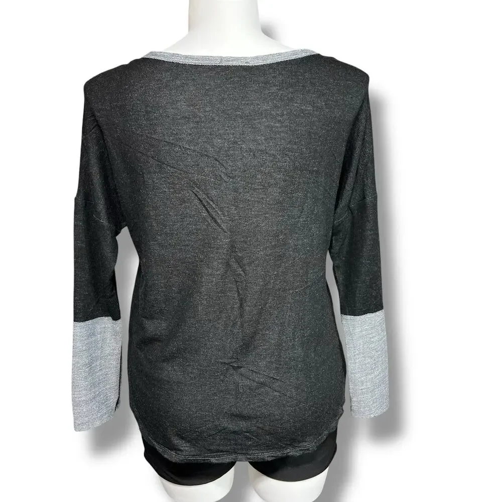 Rue21 Womens Sweater Top Pullover Slouch Fit Long Sleeve Black Gray XL